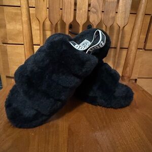 UGG Black Fluffy Slippers